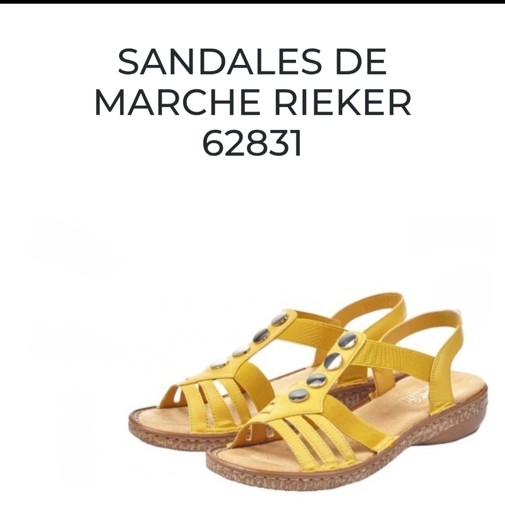 Rieker Women Yellow Leather Sandals 62831 For Walk With Straps Comfort Sz37 EU